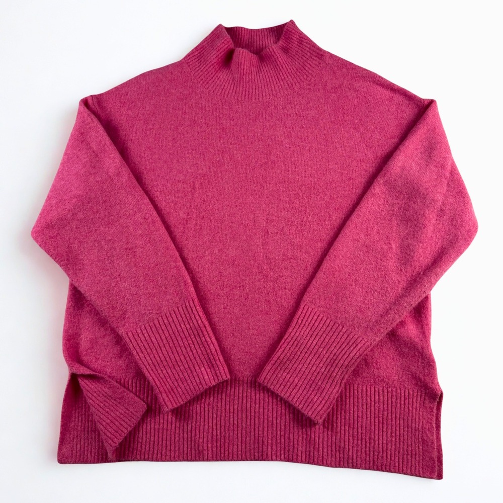 J.Crew Extra-Soft Mock Neck Sweater Womens‎ M Barbie Pink Merino Wool Blend